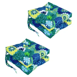 16-inch Spun Polyester Patterned Outdoor Square Tufted Chair Cushions (Set of 4) 916X16SQ-T-4CH-REO-34