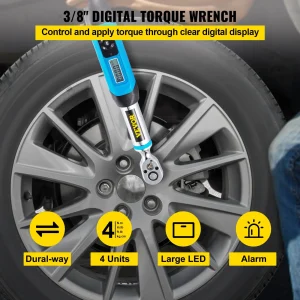 VEVOR Digital Torque Wrench, 3/8" Drive Electronic Torque Wrench, Torque Wrench Kit 1.1-22.12 ft-lbs Torque Range Accurate to 2%, Adjustable Torque Wrench w/ LED Display and Buzzer, Socket Set & Case