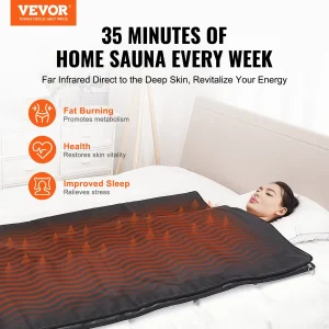 VEVOR Sauna Blanket for Detoxification, Portable Far Infrared Sauna for Home Relaxation, 1-6 Level Adjustable Temprature Rannge 95-185, 1-60 Minutes Timer, Far Infrared Carbon Heating Sauna Bag